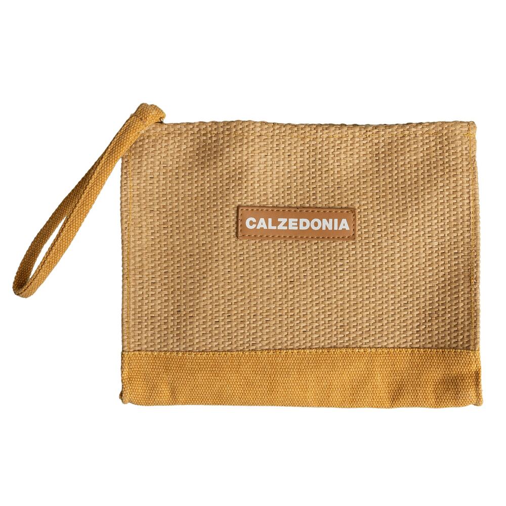 Calzedonia Woven Straw Raffia Cosmetic Pouch Wristlet Travel Bag -Medium Sz -EUC